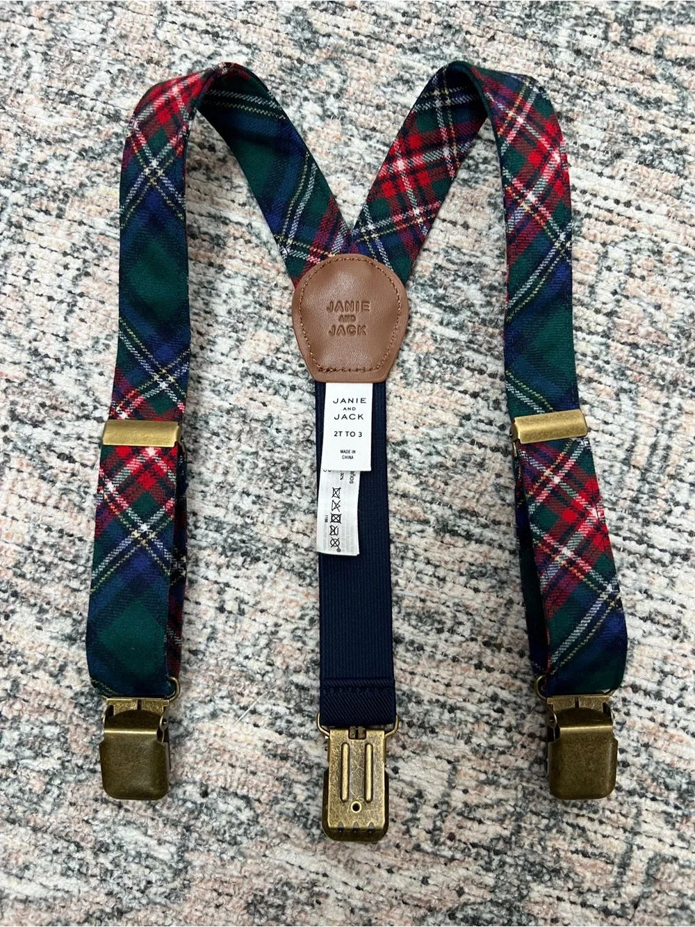 Janie & Jack Wool Plaid Suspenders Boys 2T-3 Holiday Red Green